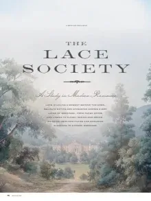 The Lace Society print title page with the masthead over a misty garden estate